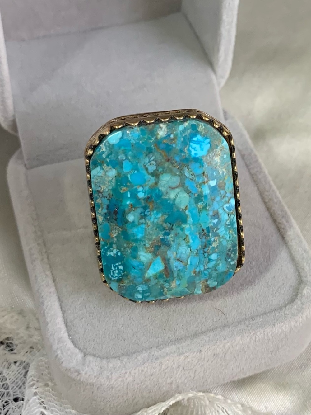 Turquoise Statement Bronze Ring By Elements by Nest size 9